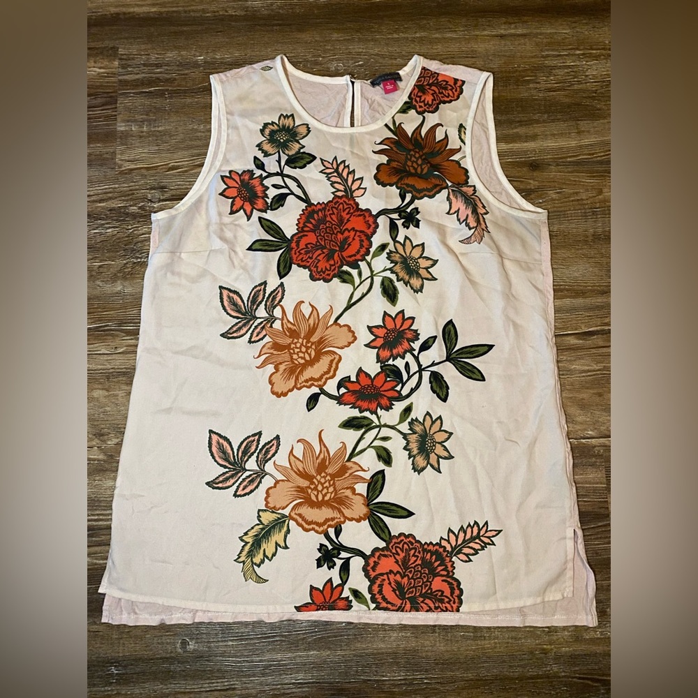 Vince Camuto Floral Design Light Pink/Beige Flowy Blouse Top Shirt Size S Small
